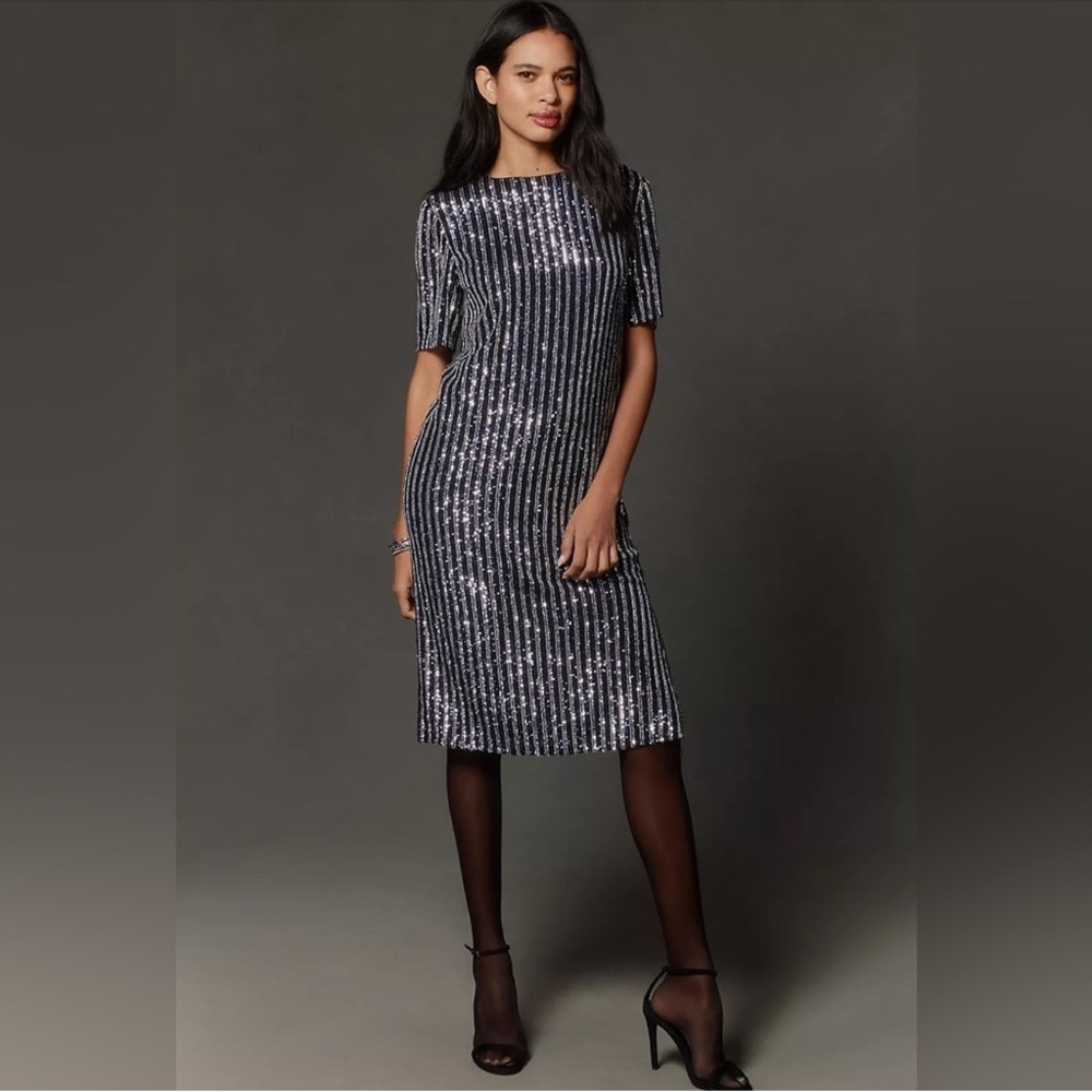 Anthropologie Metallic Striped Midi Dress